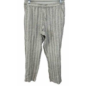Coldwater Creek 100% Linen wide leg pants Sz 12 petit beige black stripe coastal
